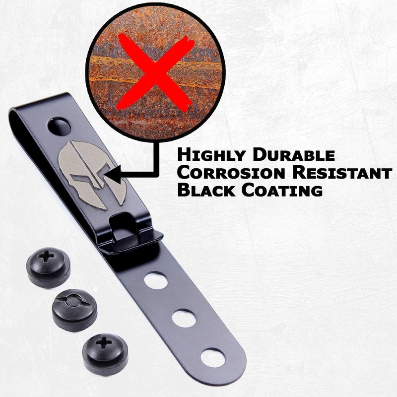 Holstex HolsterSmith Universal Metal Belt Clip for Holster Making - (Model 5) - (3-Hole) - (Tactical Black) - (w/Spartan Helmet Engraving) - (w/Mounting Hardware) - (2 Pack) - Image 5